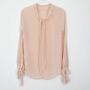 Equipment Femme Silk Neck Bow Tie Shirt Blouse - Light Pink Blush - Size S